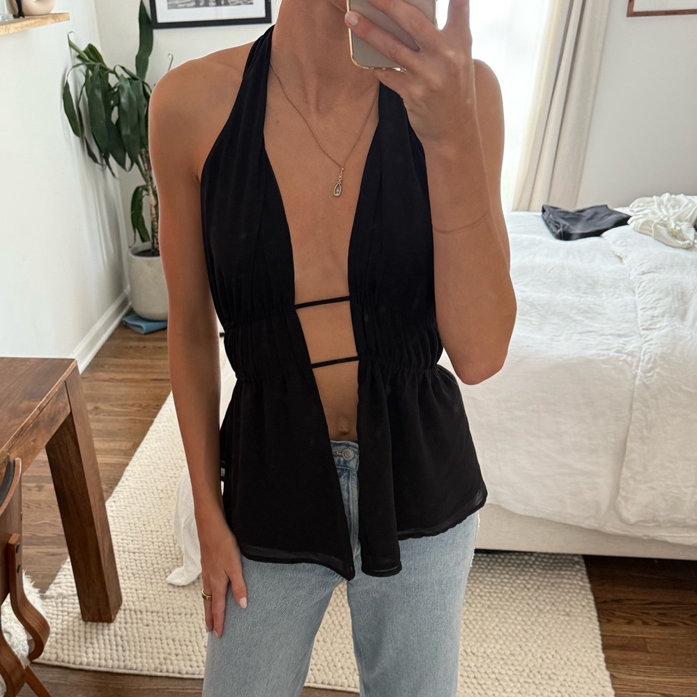 Superdown Revolve Black Halter Top Small